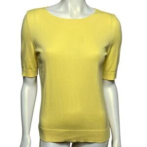 Talbots Yellow Cotton Rayon Blend Short Sleeve Sweater Top with Back Keyhole